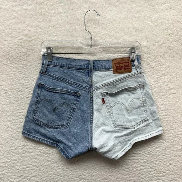 Levi's 501 Denim Shorts Womens 6 27 Two Tone Split Dye Mid Rise Button Fly - Picture 1 of 11